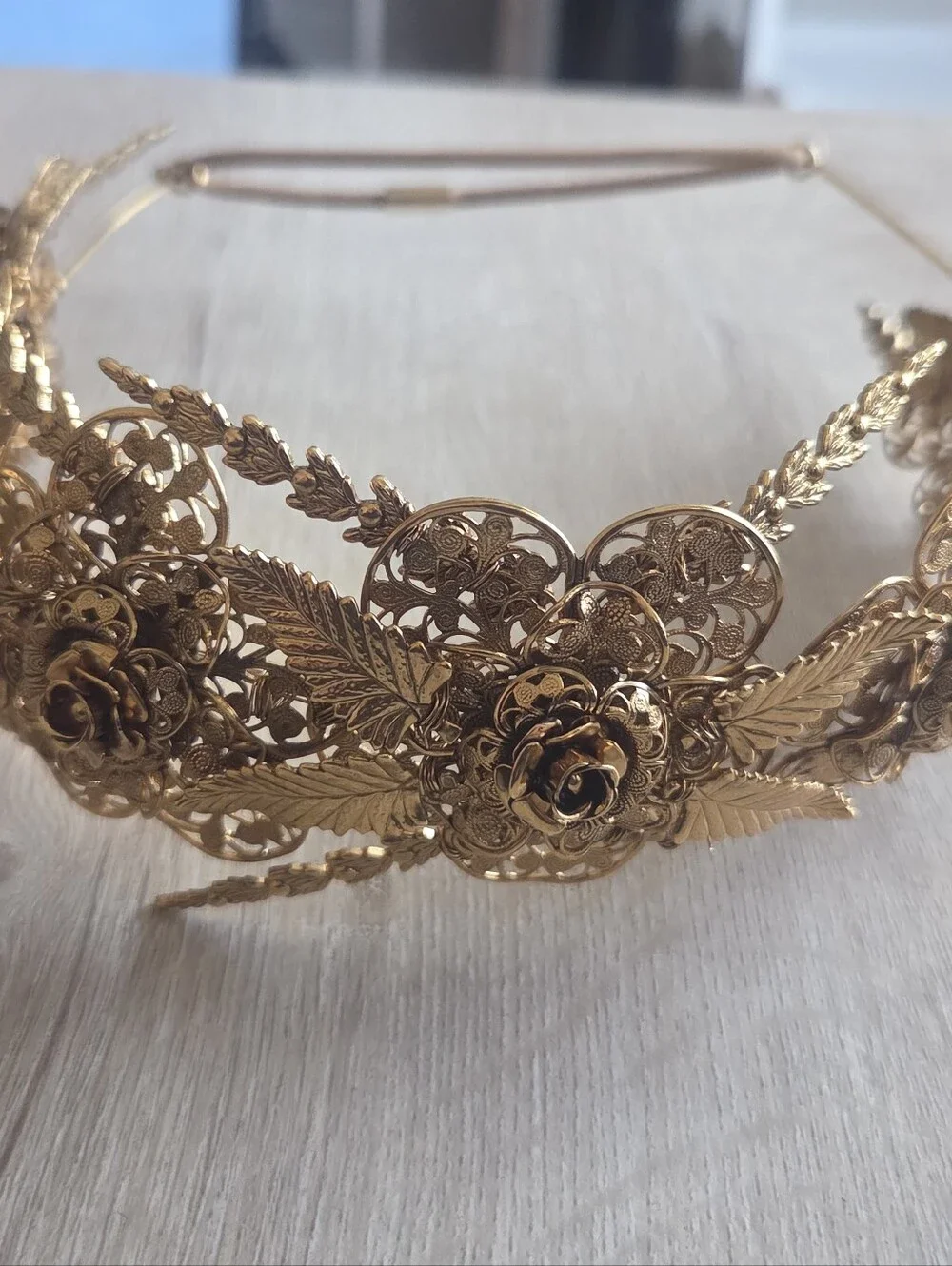 Jennifer Behr Gold Rosamund Tiara Headband - Vintage Brass Filigree Crown